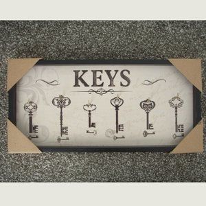Retro Wooden Keys Holder Plaque Rack w/ 5 Hooks